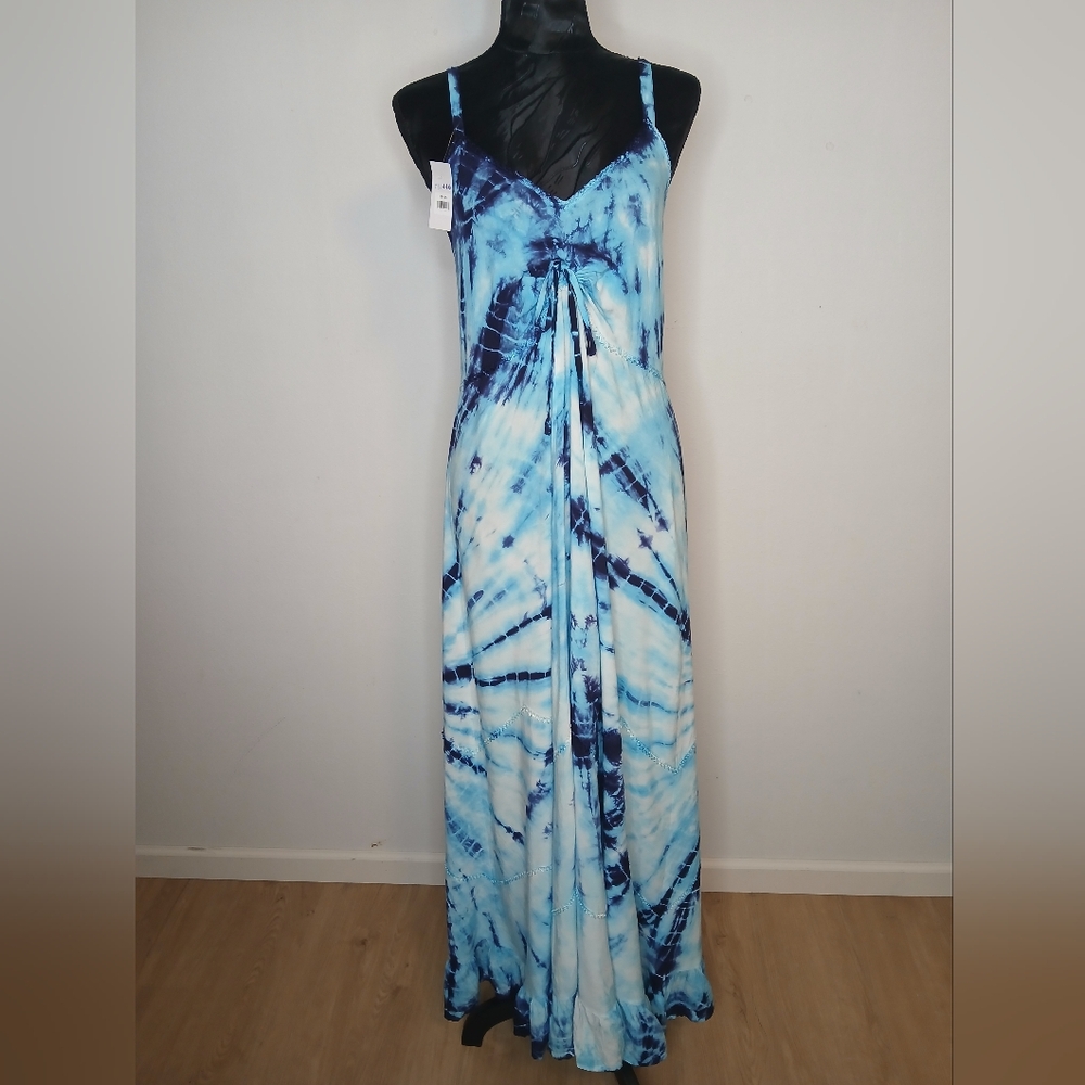 Elegant Blue Tie-Dye Maxi Dress